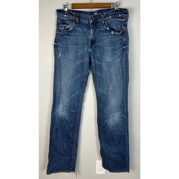 7 For All Mankind Austyn Jeans Blue Relaxed Straight Leg Size 33 Men’s - Picture 1 of 7